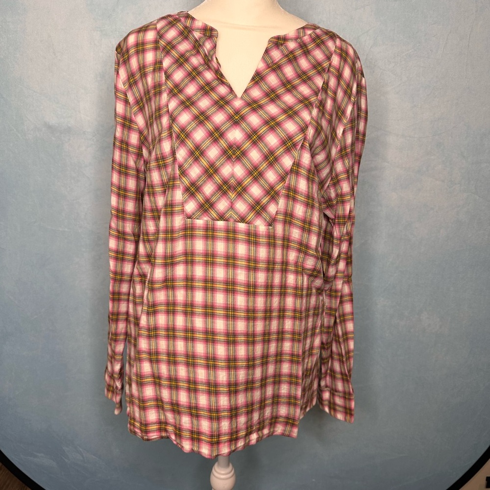 Talbots Pink and Yellow Plaid Blouse